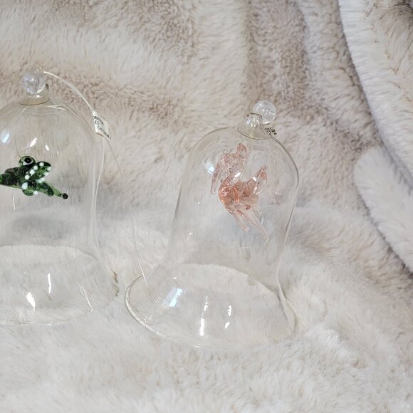 5 VTG Clear Glass Bells with Wooden / Glass Figurines Inside Christmas Ornaments - Picture 4 of 11